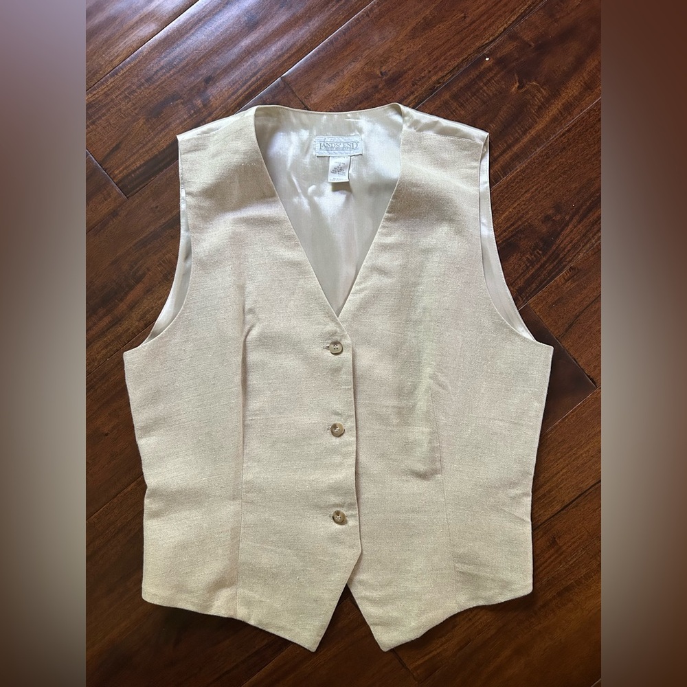 Vintage Lands' End Linen Light Tan Women's Vest